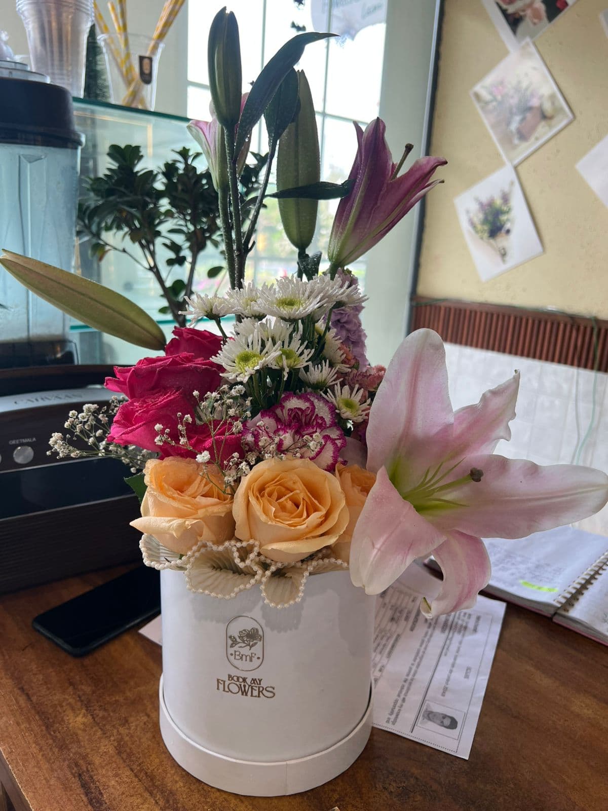 Peach rose round bouquet_